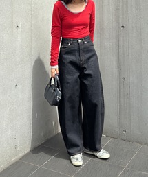 ISOOK | コクーンデニムパンツ / バレルパンツ ジーンズ ジーパン ハイウエスト ブラック ダークブラック ブルー 青 黒 ZOZOTOWN限定(デニムパンツ)