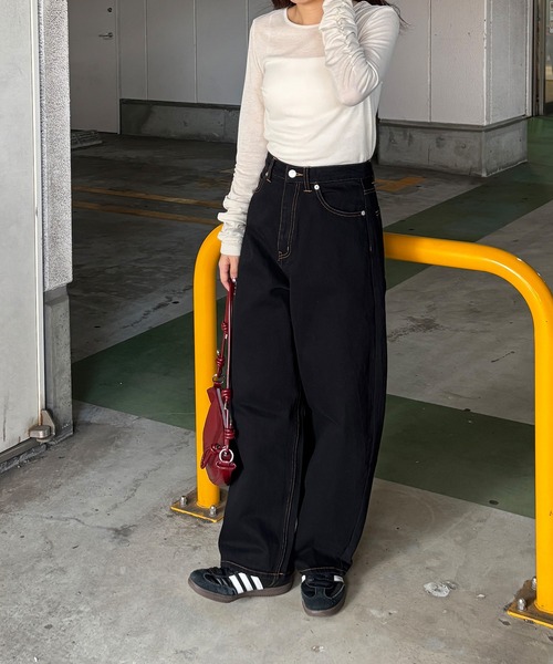 ISOOK（アイスー）の「コクーンデニムパンツ / バレルパンツ ジーンズ ジーパン ハイウエスト ブラック ダークブラック ブルー 青 黒 ZOZOTOWN限定（デニムパンツ・レディース・ブルー/ダークブラック/ブラック・マルチサイズ）」の18枚目の写真