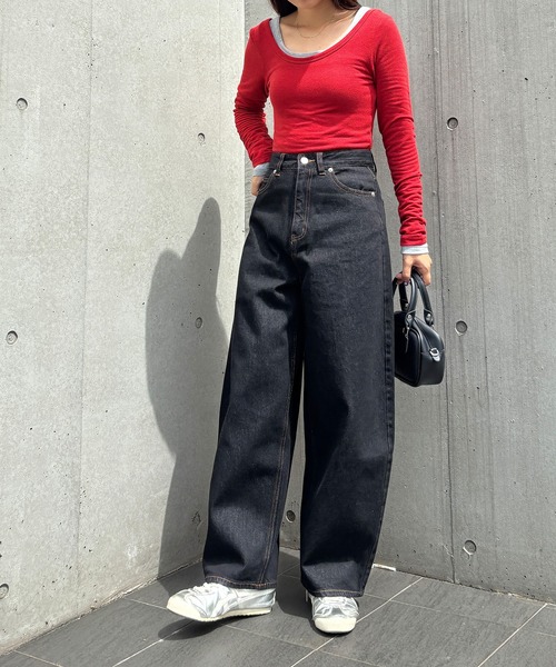 ISOOK（アイスー）の「コクーンデニムパンツ / バレルパンツ ジーンズ ジーパン ハイウエスト ブラック ダークブラック ブルー 青 黒 ZOZOTOWN限定（デニムパンツ・レディース・ブルー/ダークブラック/ブラック・マルチサイズ）」の12枚目の写真