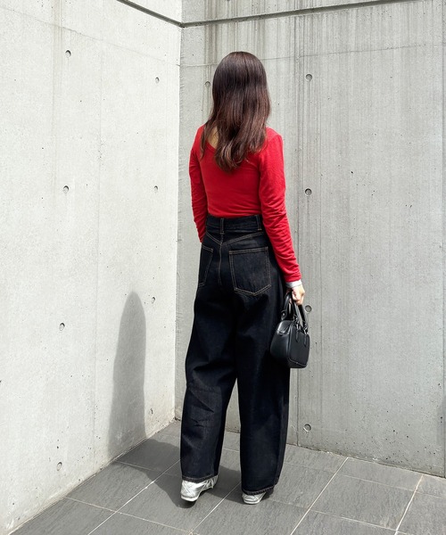 ISOOK（アイスー）の「コクーンデニムパンツ / バレルパンツ ジーンズ ジーパン ハイウエスト ブラック ダークブラック ブルー 青 黒 ZOZOTOWN限定（デニムパンツ・レディース・ブルー/ダークブラック/ブラック・マルチサイズ）」の14枚目の写真