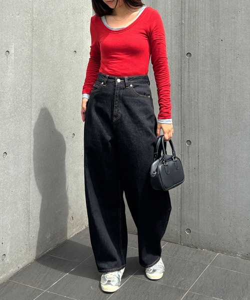 ISOOK（アイスー）の「コクーンデニムパンツ / バレルパンツ ジーンズ ジーパン ハイウエスト ブラック ダークブラック ブルー 青 黒 ZOZOTOWN限定（デニムパンツ・レディース・ブルー/ダークブラック/ブラック・マルチサイズ）」の15枚目の写真