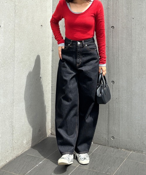 ISOOK（アイスー）の「コクーンデニムパンツ / バレルパンツ ジーンズ ジーパン ハイウエスト ブラック ダークブラック ブルー 青 黒 ZOZOTOWN限定（デニムパンツ・レディース・ブルー/ダークブラック/ブラック・マルチサイズ）」の16枚目の写真