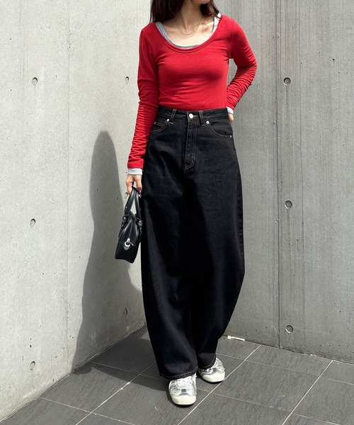 ISOOK（アイスー）の「コクーンデニムパンツ / バレルパンツ ジーンズ ジーパン ハイウエスト ブラック ダークブラック ブルー 青 黒 ZOZOTOWN限定（デニムパンツ・レディース・ブルー/ダークブラック/ブラック・マルチサイズ）」の17枚目の写真