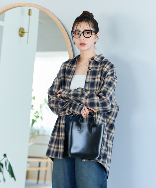 FREAK'S STORE（フリークスストア）の「限定展開　ネル チェック ビックシャツ（シャツ/ブラウス・レディース・ベージュ/レッド/ネイビー/サックスブルー/グレー・ﾌﾘ-）」の6枚目の写真