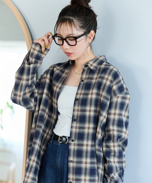 FREAK'S STORE（フリークスストア）の「限定展開　ネル チェック ビックシャツ（シャツ/ブラウス・レディース・ベージュ/レッド/ネイビー/サックスブルー/グレー・ﾌﾘ-）」の7枚目の写真