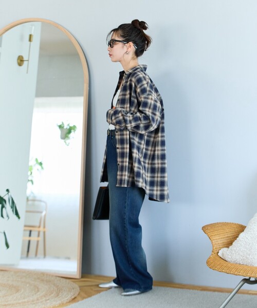 FREAK'S STORE（フリークスストア）の「限定展開　ネル チェック ビックシャツ（シャツ/ブラウス・レディース・ベージュ/レッド/ネイビー/サックスブルー/グレー・ﾌﾘ-）」の19枚目の写真