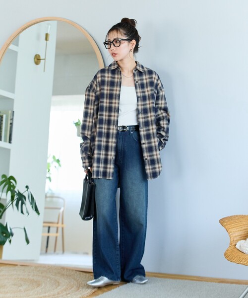 FREAK'S STORE（フリークスストア）の「限定展開　ネル チェック ビックシャツ（シャツ/ブラウス・レディース・ベージュ/レッド/ネイビー/サックスブルー/グレー・ﾌﾘ-）」の20枚目の写真