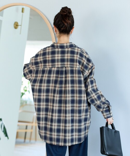 FREAK'S STORE（フリークスストア）の「限定展開　ネル チェック ビックシャツ（シャツ/ブラウス・レディース・ベージュ/レッド/ネイビー/サックスブルー/グレー・ﾌﾘ-）」の21枚目の写真