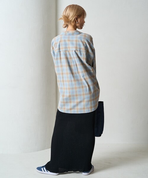 FREAK'S STORE（フリークスストア）の「限定展開　ネル チェック ビックシャツ（シャツ/ブラウス・レディース・ベージュ/レッド/ネイビー/サックスブルー/グレー・ﾌﾘ-）」の11枚目の写真