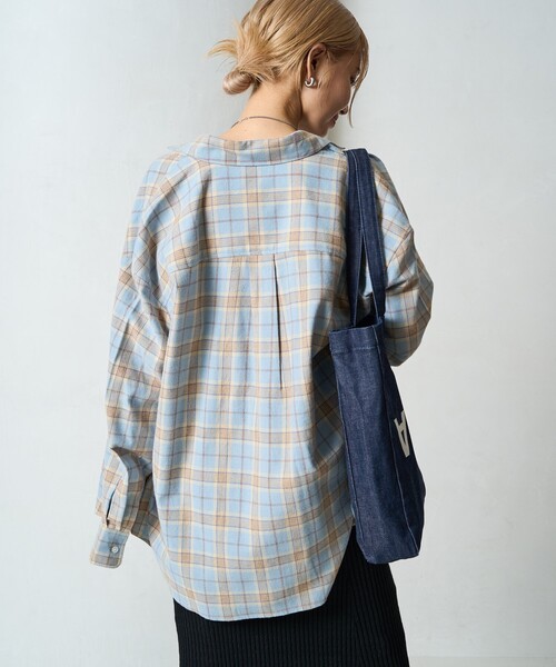 FREAK'S STORE（フリークスストア）の「限定展開　ネル チェック ビックシャツ（シャツ/ブラウス・レディース・ベージュ/レッド/ネイビー/サックスブルー/グレー・ﾌﾘ-）」の12枚目の写真