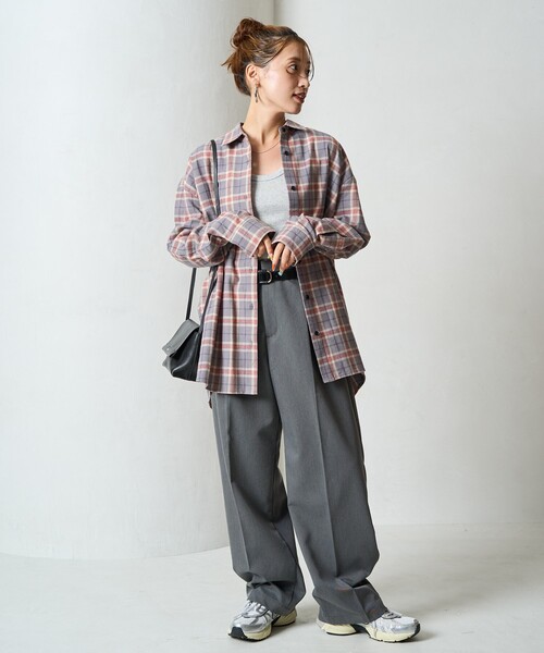 FREAK'S STORE（フリークスストア）の「限定展開　ネル チェック ビックシャツ（シャツ/ブラウス・レディース・ベージュ/レッド/ネイビー/サックスブルー/グレー・ﾌﾘ-）」の14枚目の写真