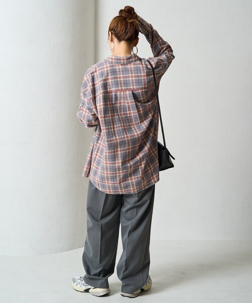FREAK'S STORE（フリークスストア）の「限定展開　ネル チェック ビックシャツ（シャツ/ブラウス・レディース・ベージュ/レッド/ネイビー/サックスブルー/グレー・ﾌﾘ-）」の16枚目の写真