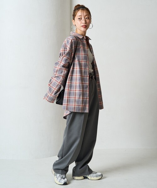 FREAK'S STORE（フリークスストア）の「限定展開　ネル チェック ビックシャツ（シャツ/ブラウス・レディース・ベージュ/レッド/ネイビー/サックスブルー/グレー・ﾌﾘ-）」の17枚目の写真