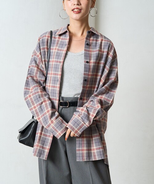 FREAK'S STORE（フリークスストア）の「限定展開　ネル チェック ビックシャツ（シャツ/ブラウス・レディース・ベージュ/レッド/ネイビー/サックスブルー/グレー・ﾌﾘ-）」の8枚目の写真