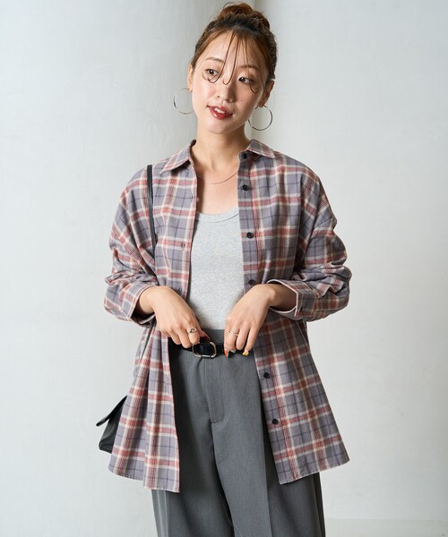 FREAK'S STORE（フリークスストア）の「限定展開　ネル チェック ビックシャツ（シャツ/ブラウス・レディース・ベージュ/レッド/ネイビー/サックスブルー/グレー・ﾌﾘ-）」の10枚目の写真