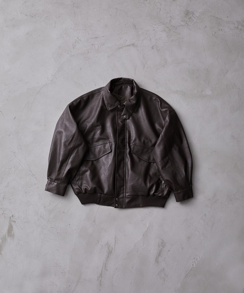 CLEL】Vintage Design Blouson/ヴィンテージデザイン合皮ブルゾン