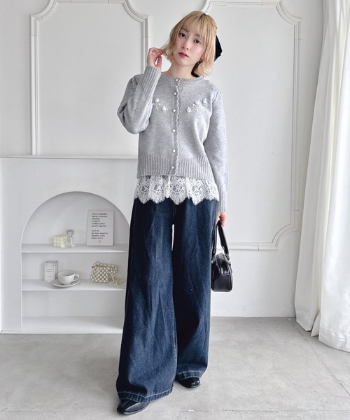 Loueme（ルエム）の「ローズ刺繍ニットカーディガン（カーディガン/ボレロ・レディース・イエロー/アイボリー/ライトブルー/グレー・FREE）」の15枚目の写真