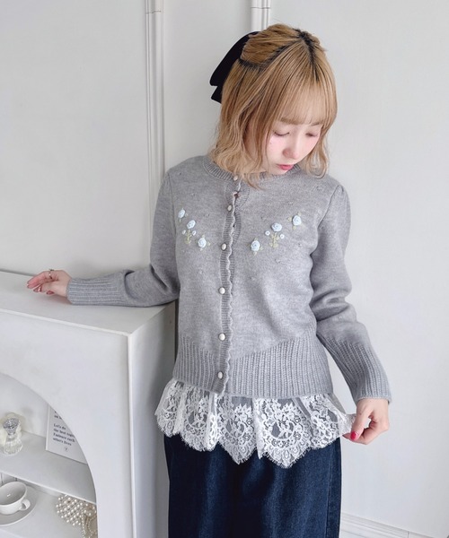Loueme（ルエム）の「ローズ刺繍ニットカーディガン（カーディガン/ボレロ・レディース・イエロー/アイボリー/ライトブルー/グレー・FREE）」の20枚目の写真