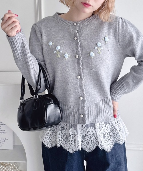 Loueme（ルエム）の「ローズ刺繍ニットカーディガン（カーディガン/ボレロ・レディース・イエロー/アイボリー/ライトブルー/グレー・FREE）」の22枚目の写真