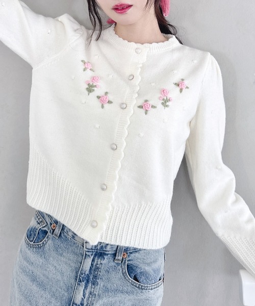 セール】ローズ刺繍ニットカーディガン（カーディガン/ボレロ