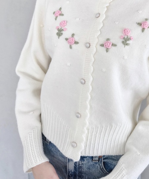 Loueme（ルエム）の「ローズ刺繍ニットカーディガン（カーディガン/ボレロ・レディース・イエロー/アイボリー/ライトブルー/グレー・FREE）」の12枚目の写真