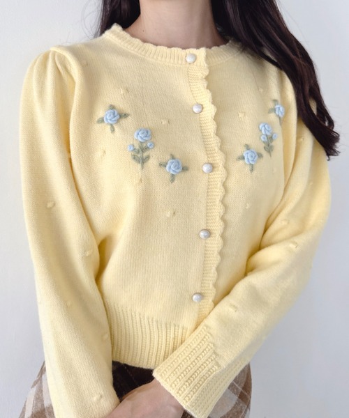 セール】ローズ刺繍ニットカーディガン（カーディガン/ボレロ