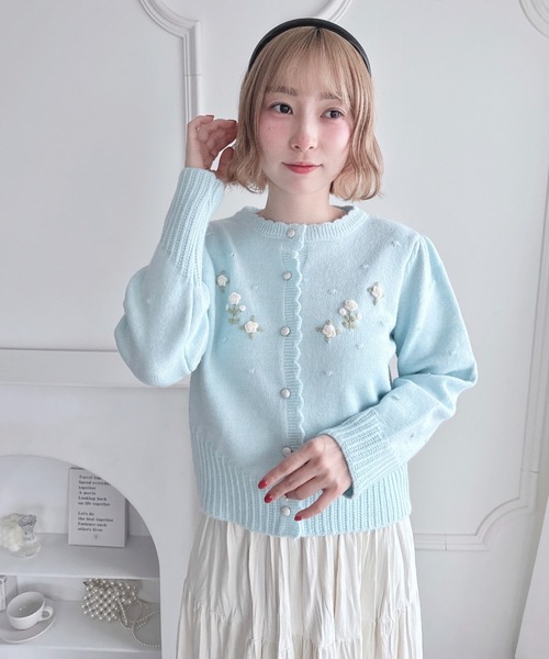 セール】ローズ刺繍ニットカーディガン（カーディガン/ボレロ