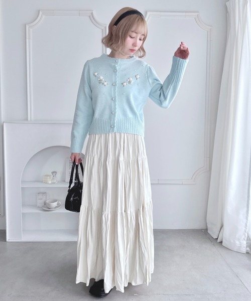 Loueme（ルエム）の「ローズ刺繍ニットカーディガン（カーディガン/ボレロ・レディース・イエロー/アイボリー/ライトブルー/グレー・FREE）」の6枚目の写真