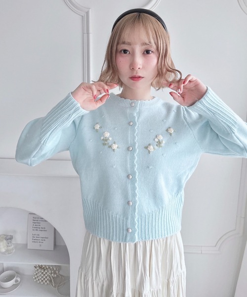 セール】ローズ刺繍ニットカーディガン（カーディガン/ボレロ