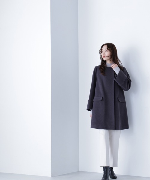 green label relaxing ウール ノーカラー ミドル コート green label relaxing（グリーンレーベルリラクシング）の