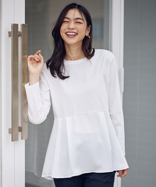 セール】【WEB限定】サテンコンビペプラムカットソー（Tシャツ