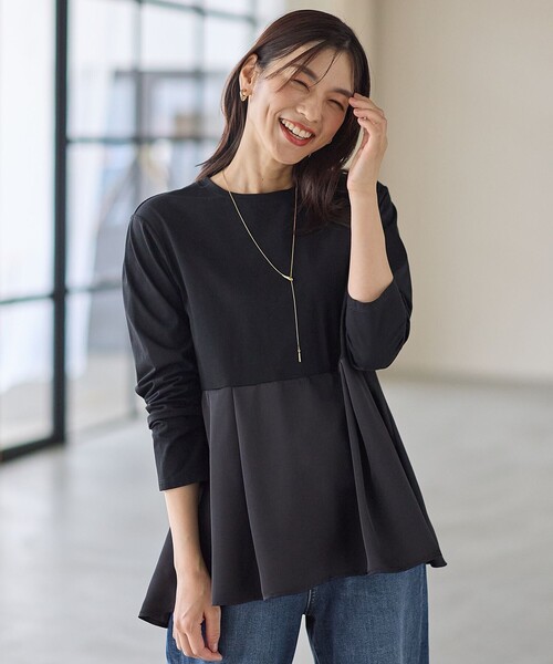 WEB限定】サテンコンビペプラムカットソー（Tシャツ/カットソー）｜ANY