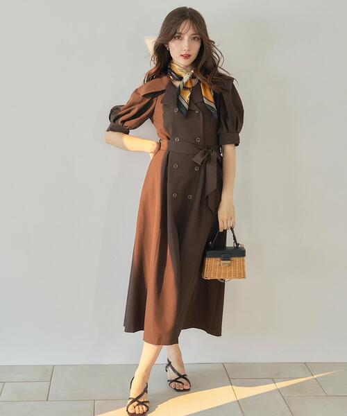 SWINGLE（スウィングル）の「トレンチディテールハーフスリーブワンピース（ワンピース・レディース・ダークブラウン/ベージュ/ボルドー・FREE）」の2枚目の写真