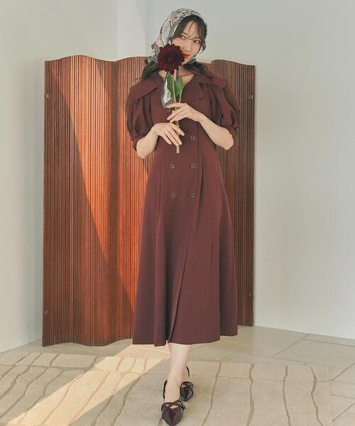 SWINGLE（スウィングル）の「トレンチディテールハーフスリーブワンピース（ワンピース・レディース・ダークブラウン/ベージュ/ボルドー・FREE）」の3枚目の写真