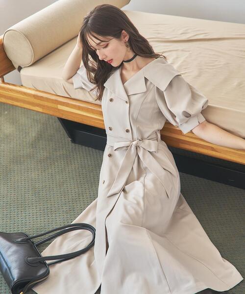 SWINGLE（スウィングル）の「トレンチディテールハーフスリーブワンピース（ワンピース・レディース・ダークブラウン/ベージュ/ボルドー・FREE）」の4枚目の写真