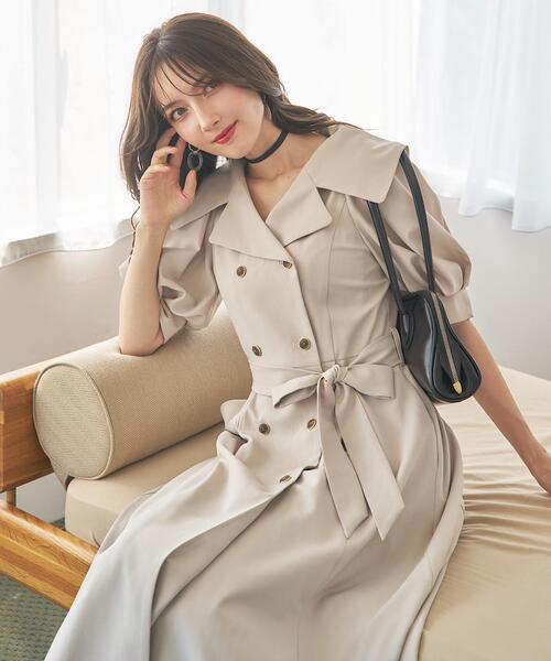 SWINGLE（スウィングル）の「トレンチディテールハーフスリーブワンピース（ワンピース・レディース・ダークブラウン/ベージュ/ボルドー・FREE）」の5枚目の写真