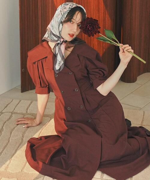 SWINGLE（スウィングル）の「トレンチディテールハーフスリーブワンピース（ワンピース・レディース・ダークブラウン/ベージュ/ボルドー・FREE）」の6枚目の写真