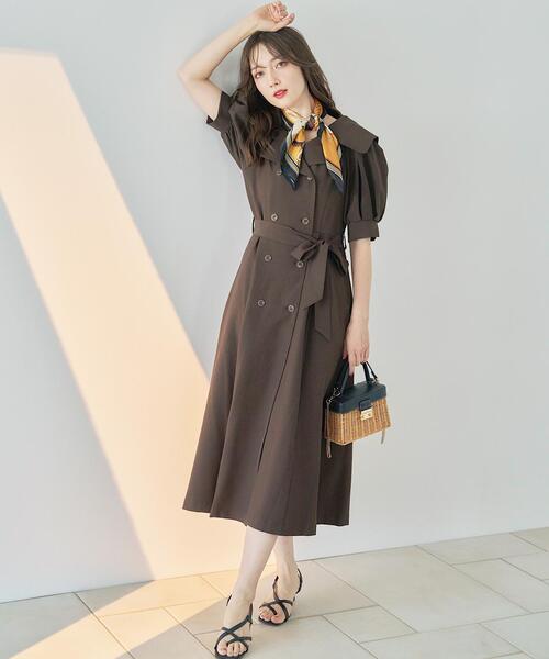 SWINGLE（スウィングル）の「トレンチディテールハーフスリーブワンピース（ワンピース・レディース・ダークブラウン/ベージュ/ボルドー・FREE）」の9枚目の写真