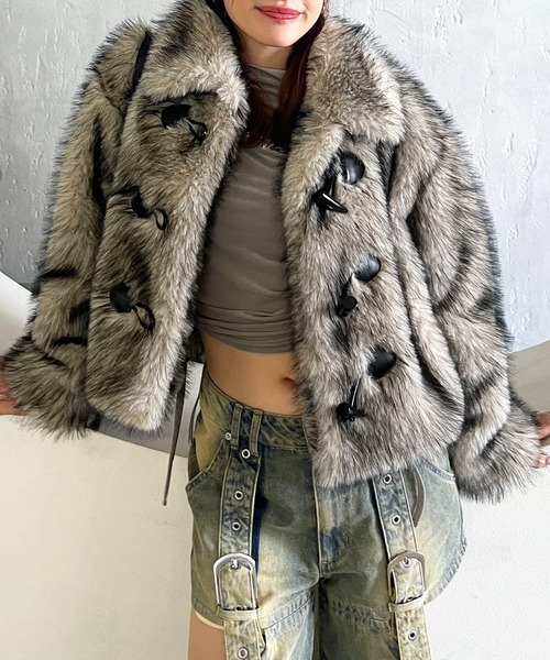 SPIRALGIRL（スパイラルガール）の「ファーダッフルショートコート（ダッフルコート・レディース・ブラウン/グレー・FREE）」の21枚目の写真