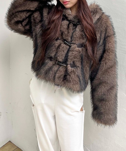 SPIRALGIRL（スパイラルガール）の「ファーダッフルショートコート（ダッフルコート・レディース・ブラウン/グレー・FREE）」の13枚目の写真