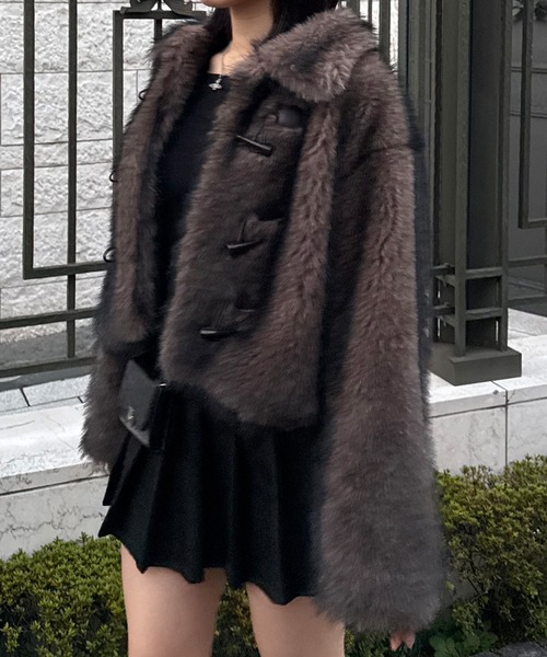 SPIRALGIRL（スパイラルガール）の「ファーダッフルショートコート（ダッフルコート・レディース・ブラウン/グレー・FREE）」の7枚目の写真