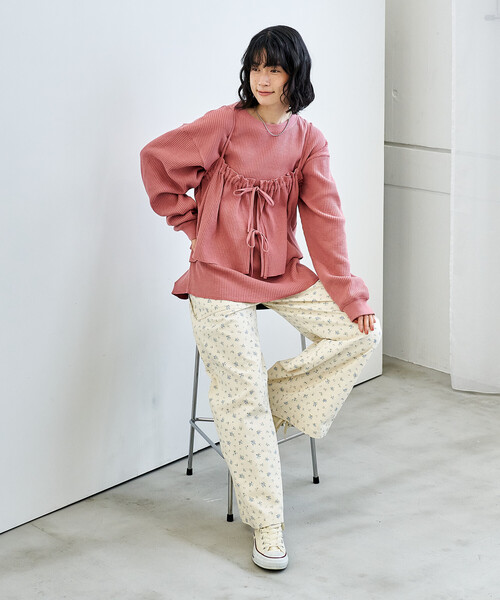 セール】【セットアイテム】ワッフル ロンT ビスチェ セット（Tシャツ