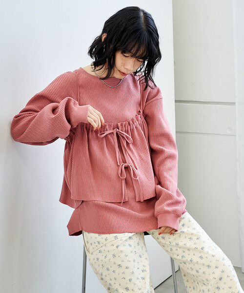 セール】【セットアイテム】ワッフル ロンT ビスチェ セット（Tシャツ