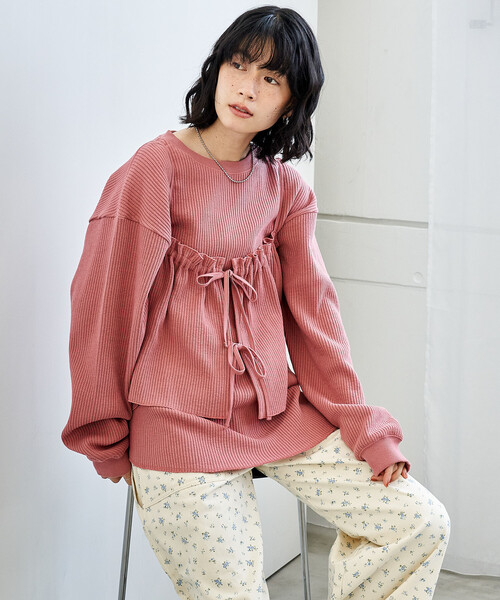 セール】【セットアイテム】ワッフル ロンT ビスチェ セット（Tシャツ