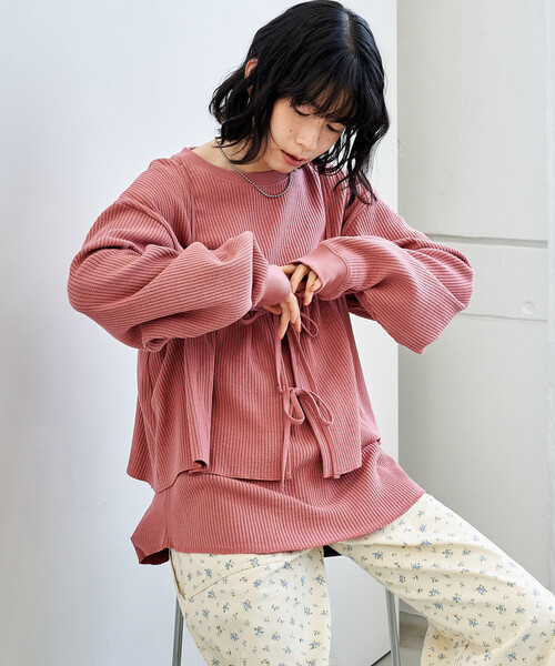 セール】【セットアイテム】ワッフル ロンT ビスチェ セット（Tシャツ