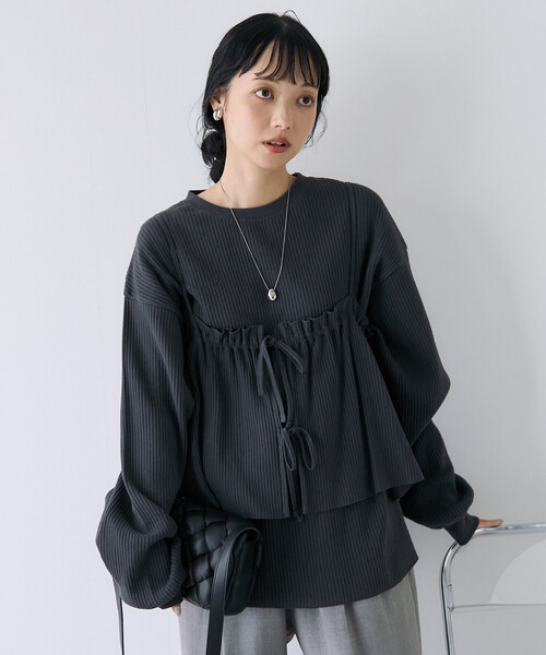 セール】【セットアイテム】ワッフル ロンT ビスチェ セット（Tシャツ