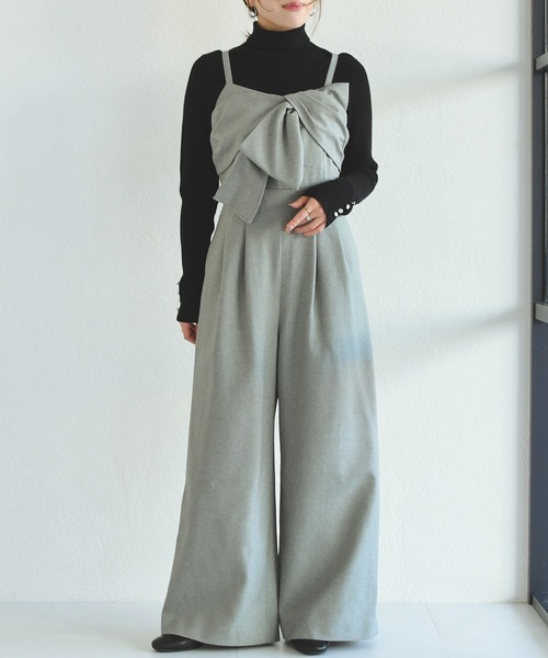 31 Sons de mode（トランテアン　ソン　ドゥ　モード）の「リボンモチーフコンビネゾン（サロペット/オーバーオール・レディース・グレー/アイボリー/ブラック・M/S）」の3枚目の写真