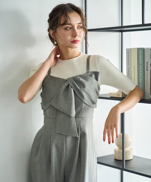 31 Sons de mode（トランテアン　ソン　ドゥ　モード）の「リボンモチーフコンビネゾン（サロペット/オーバーオール・レディース・グレー/アイボリー/ブラック・M/S）」の16枚目の写真