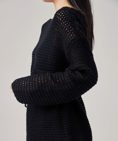 Lace Ladies（レースレディース）の「メッシュ編み ウエストリボン 長袖 ニット プルオーバー（ニット/セーター・レディース・ブラック/アイボリー/ブラウン/グレイッシュベージュ・FREE）」の22枚目の写真