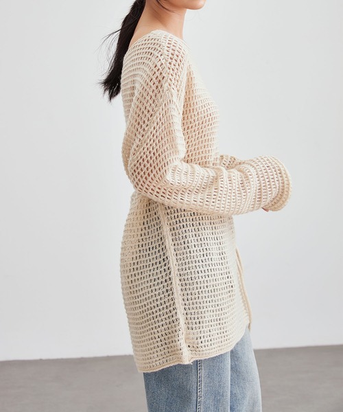 Lace Ladies（レースレディース）の「メッシュ編み ウエストリボン 長袖 ニット プルオーバー（ニット/セーター・レディース・ブラック/アイボリー/ブラウン/グレイッシュベージュ・FREE）」の13枚目の写真
